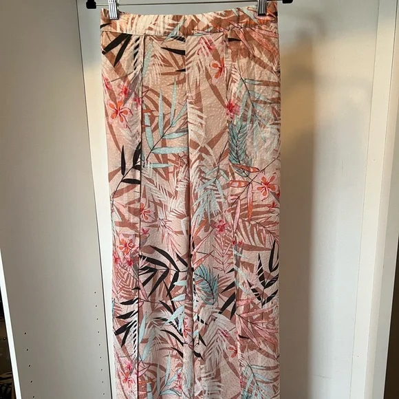 Guess Tropical Pink Wide Leg with Split Pants Small - Picture 1 of 10